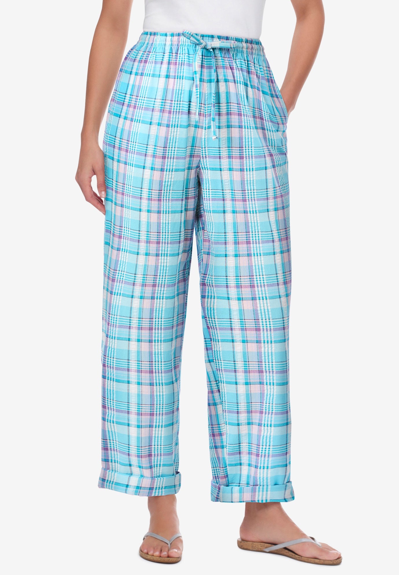 Seersucker Pull-on Elastic-Waist Pants image number 0