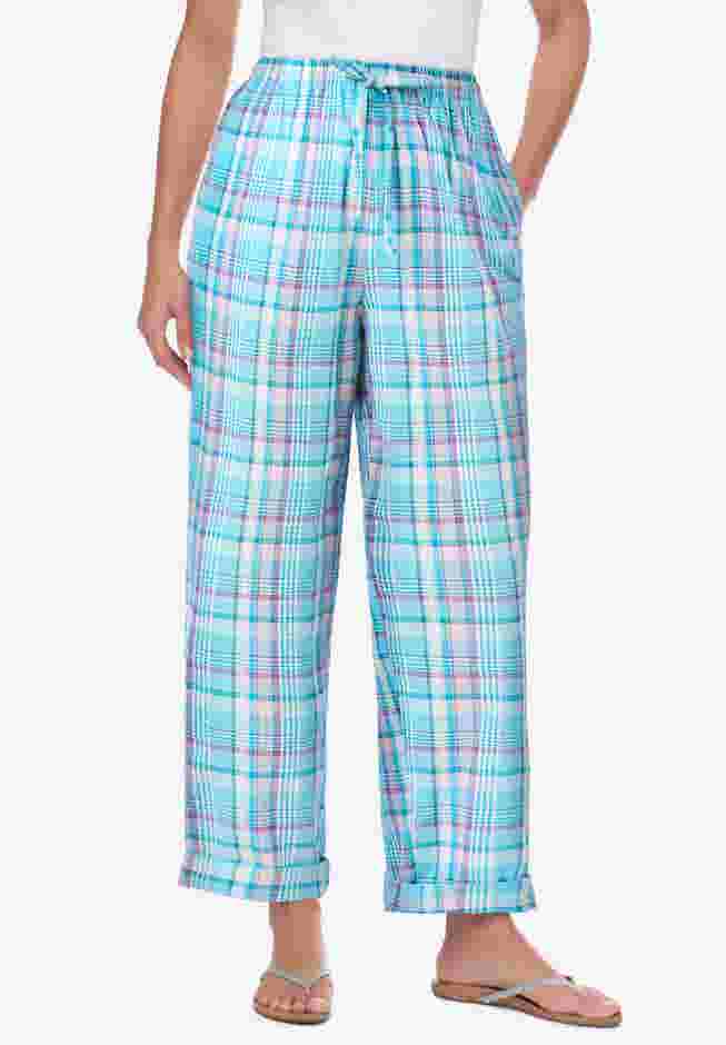 Womens Plus-Size Seersucker Pull-on Elastic-Waist Pants image number 0