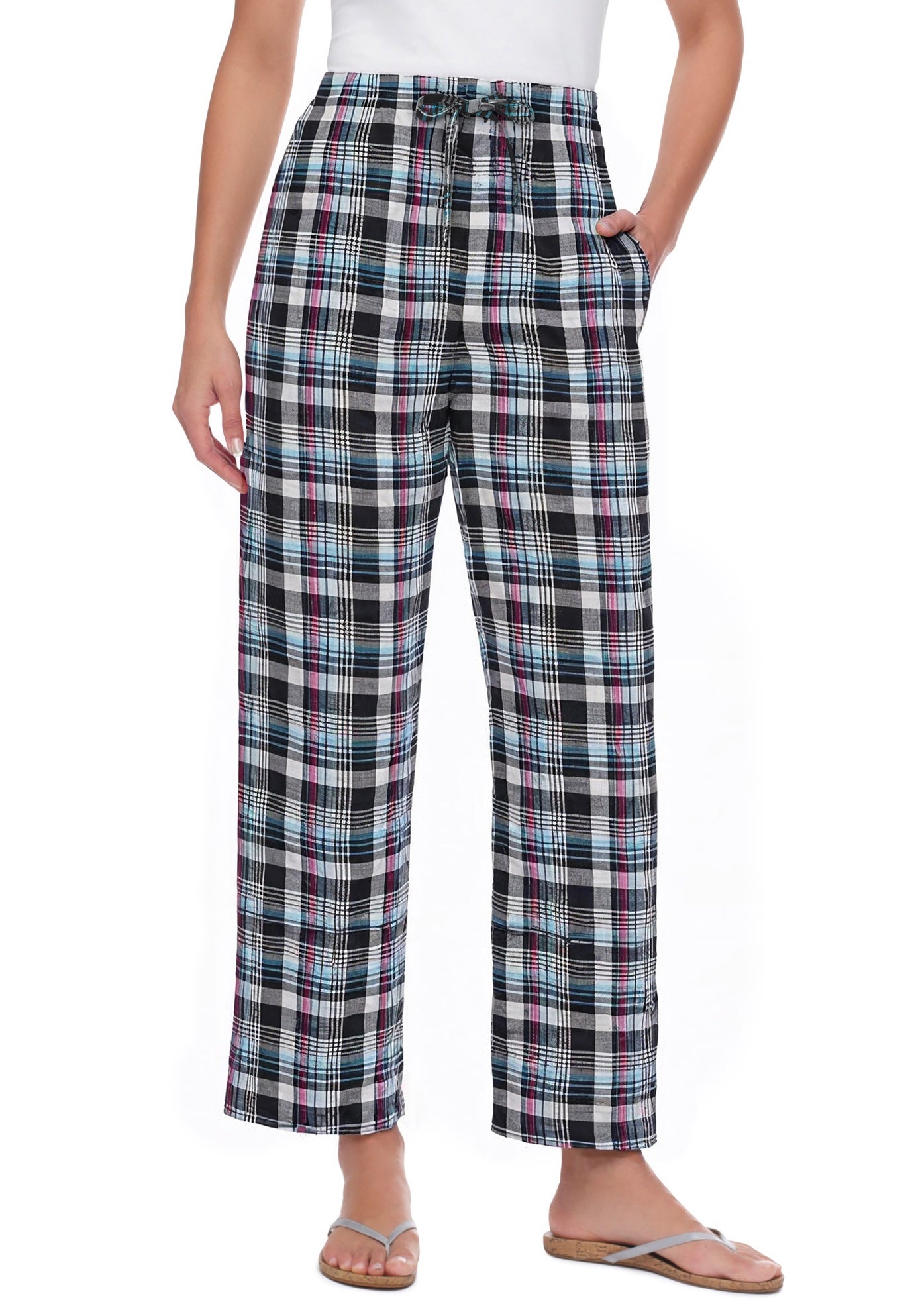 Seersucker Pull-on Elastic-Waist Pants image number 0