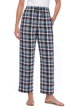 Seersucker Pull-on Elastic-Waist Pants