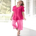 Seersucker Pull-On Elastic-Waist Capri Pants image number null