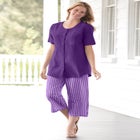 Seersucker Pull-On Elastic-Waist Capri Pants image number null