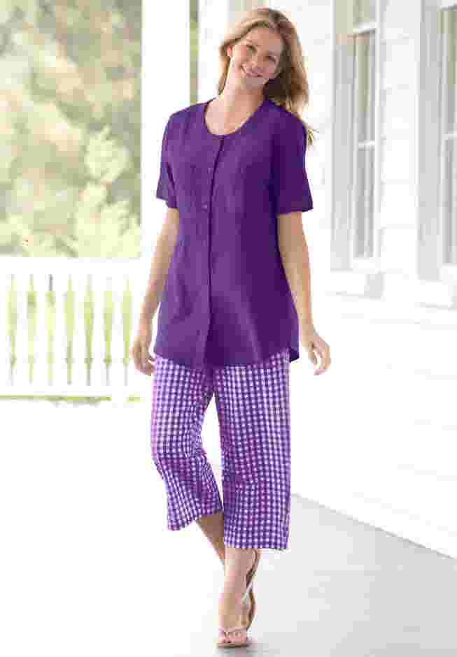 Seersucker Pull-On Elastic-Waist Capri Pants image number 0