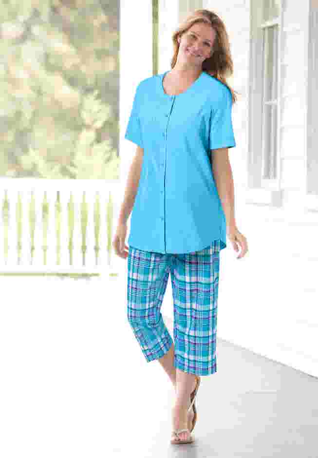 Seersucker Pull-On Elastic-Waist Capri Pants image number 0
