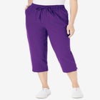 Seersucker Pull-On Elastic-Waist Capri Pants image number null