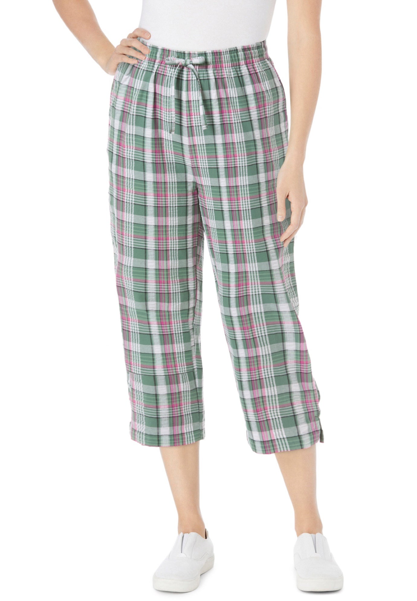 Seersucker Pull-On Elastic-Waist Capri Pants image number 0