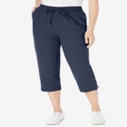 Seersucker Pull-On Elastic-Waist Capri Pants image number null