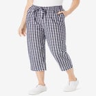 Seersucker Pull-On Elastic-Waist Capri Pants image number null