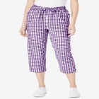 Seersucker Pull-On Elastic-Waist Capri Pants image number null