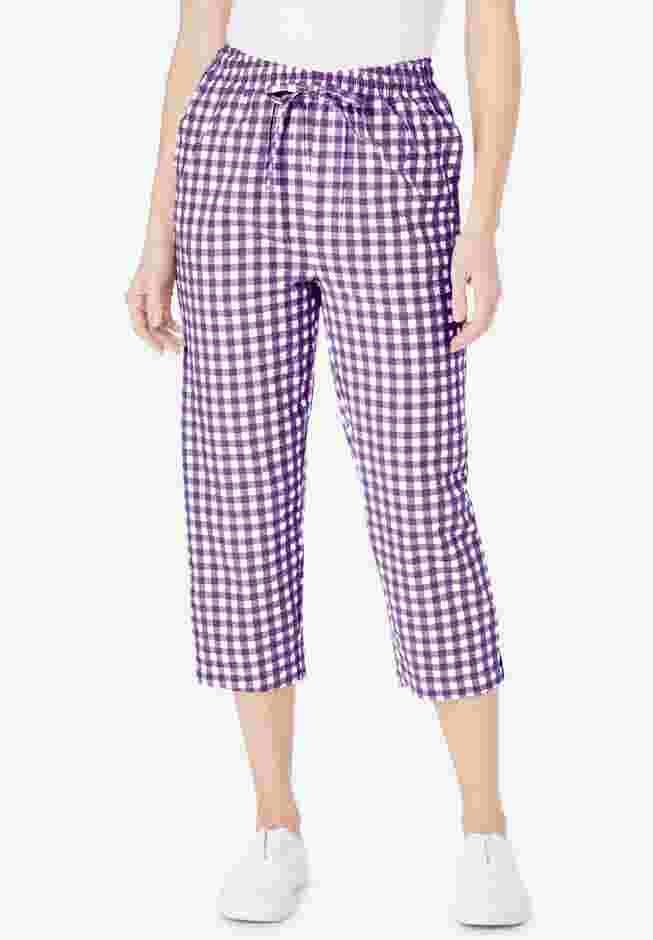 Seersucker Pull-On Elastic-Waist Capri Pants image number 1