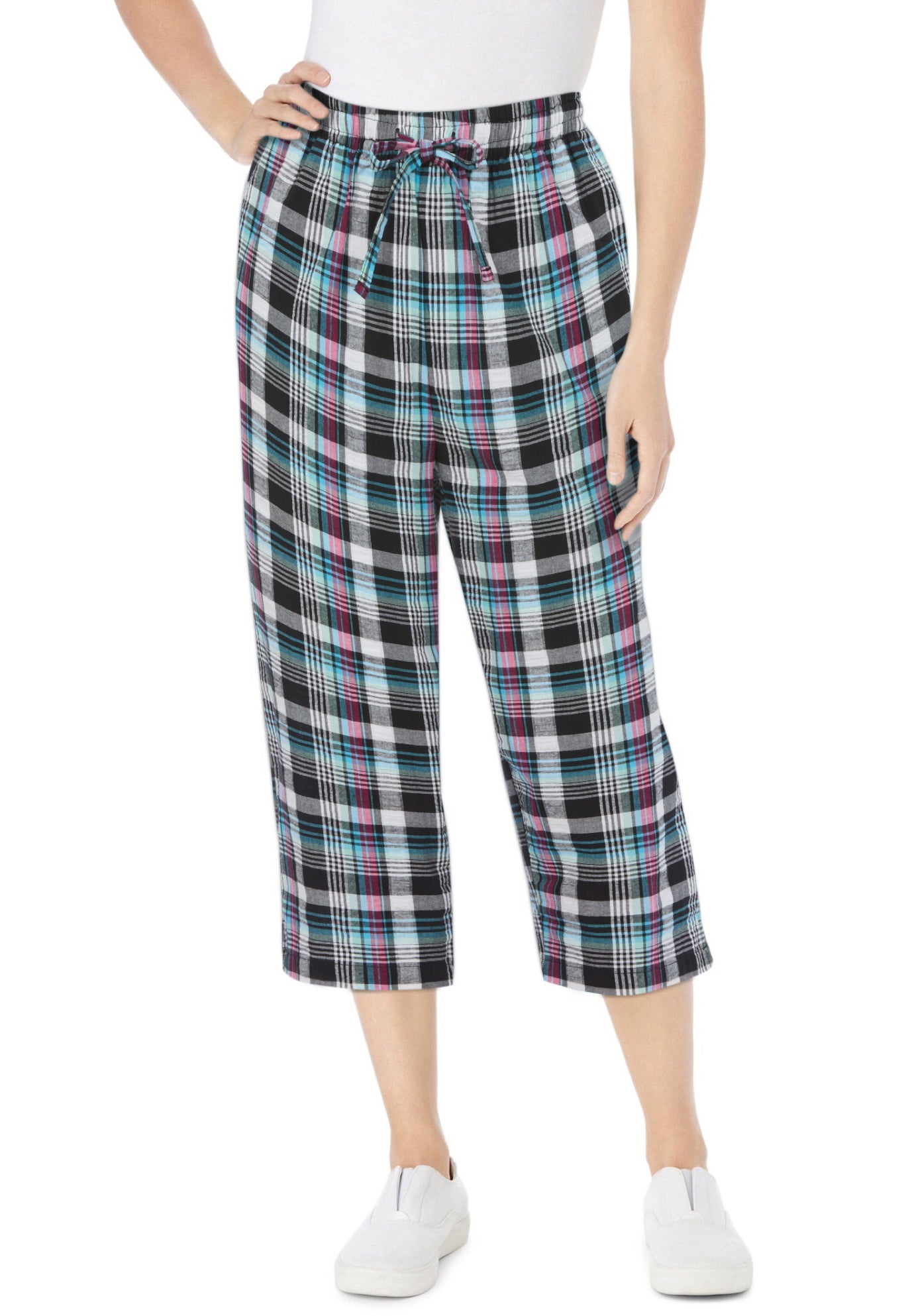 Seersucker Pull-On Elastic-Waist Capri Pants image number 0