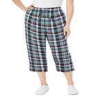 Seersucker Pull-On Elastic-Waist Capri Pants image number null