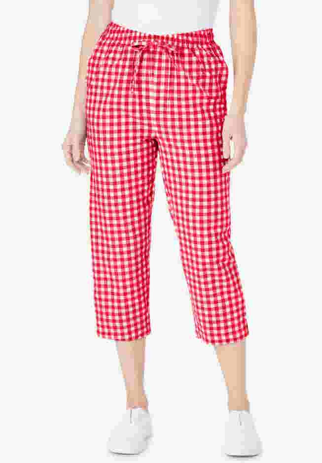 Seersucker Pull-On Elastic-Waist Capri Pants image number 0