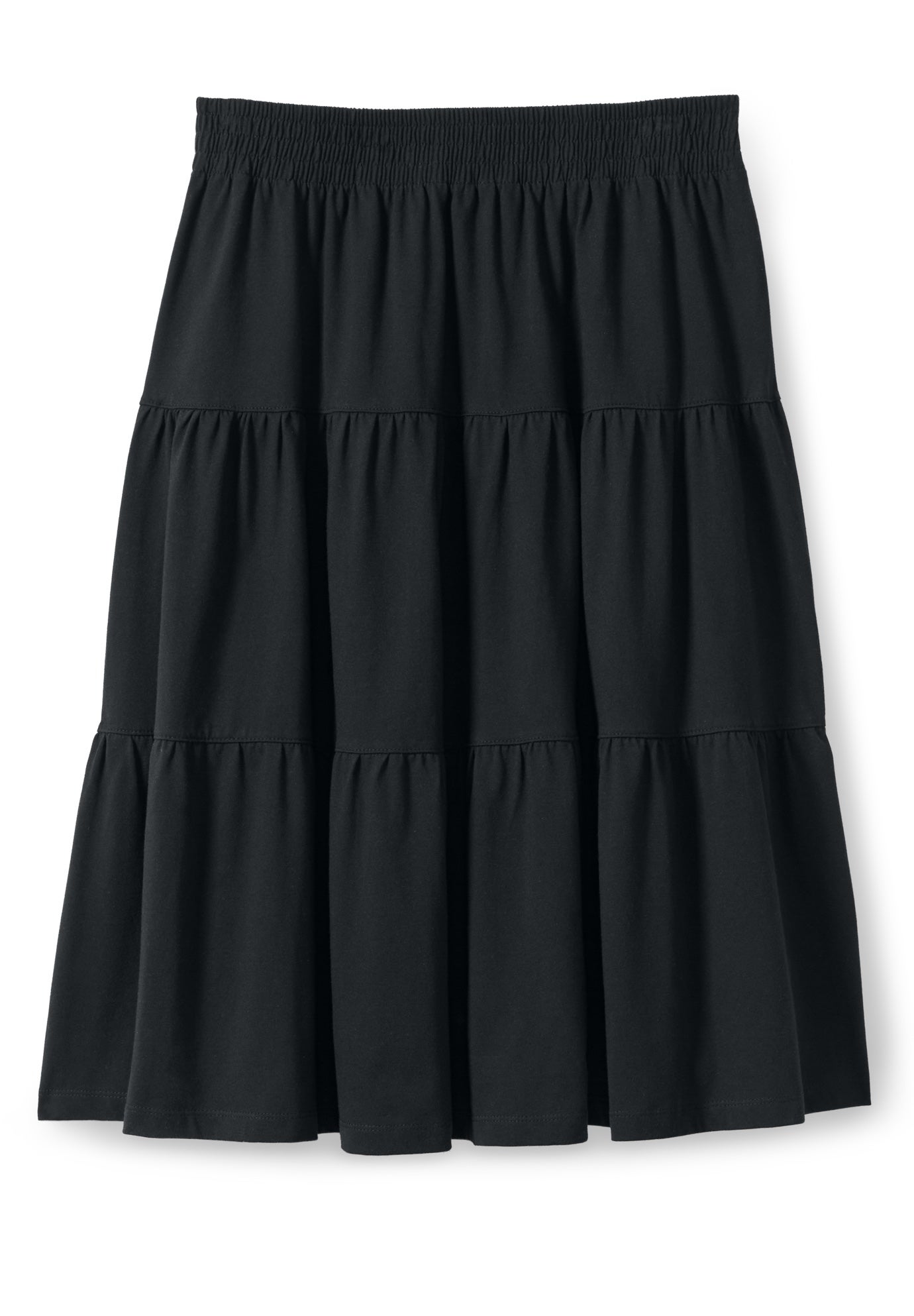 Elastic-Waist Tiered Skirt – Knit Perfection, Black | Woman