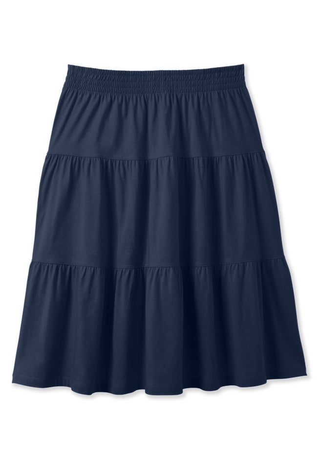 Elastic-Waist Knit Tiered Skirt image number 3