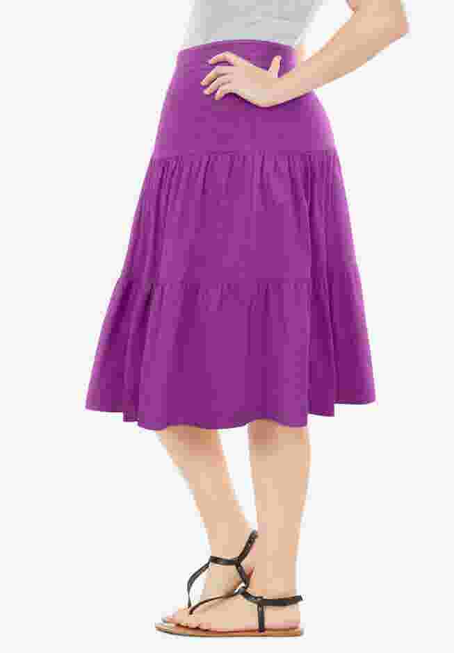 Elastic-Waist Knit Tiered Skirt image number 2