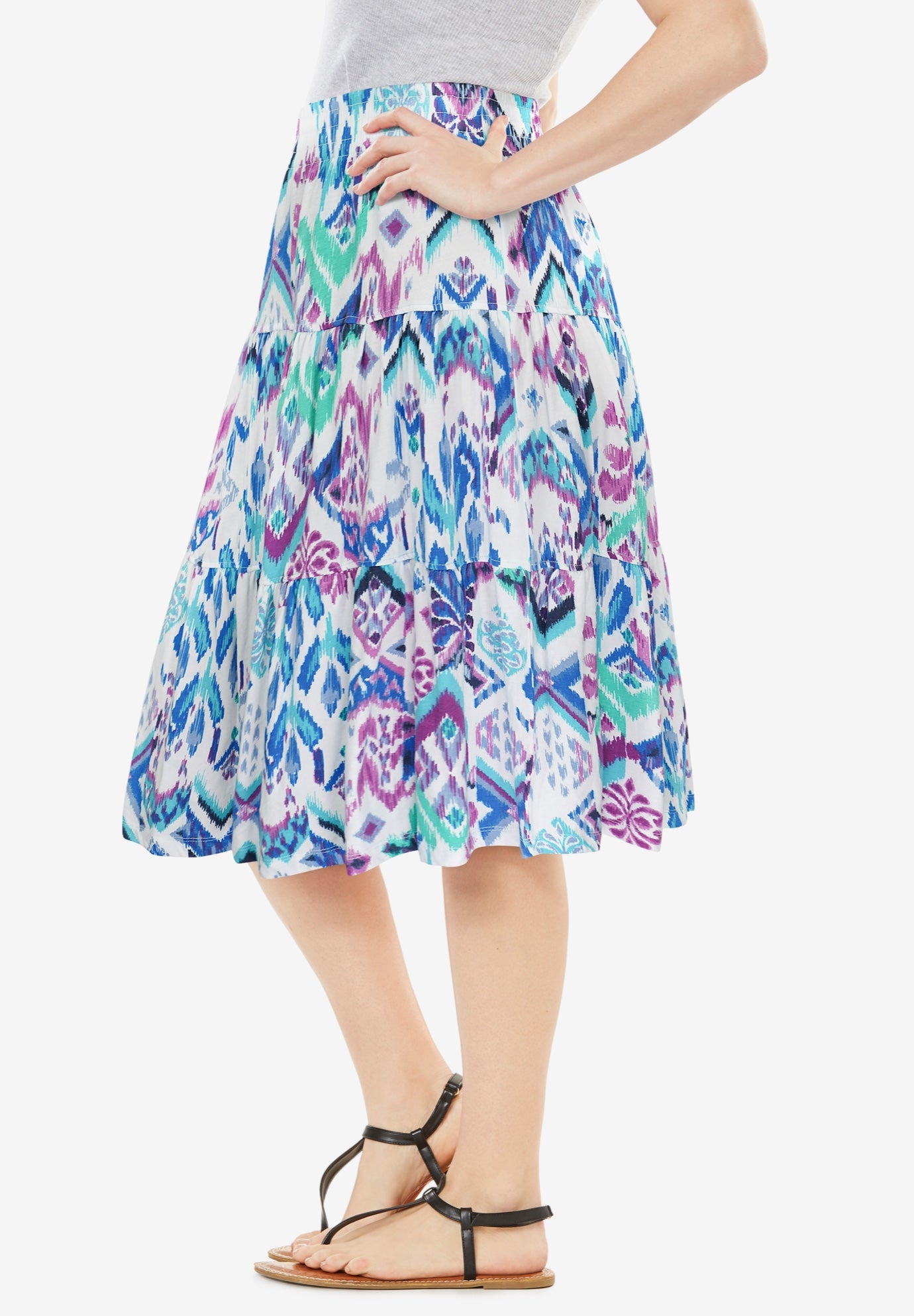 Elastic-Waist Knit Tiered Skirt image number 3