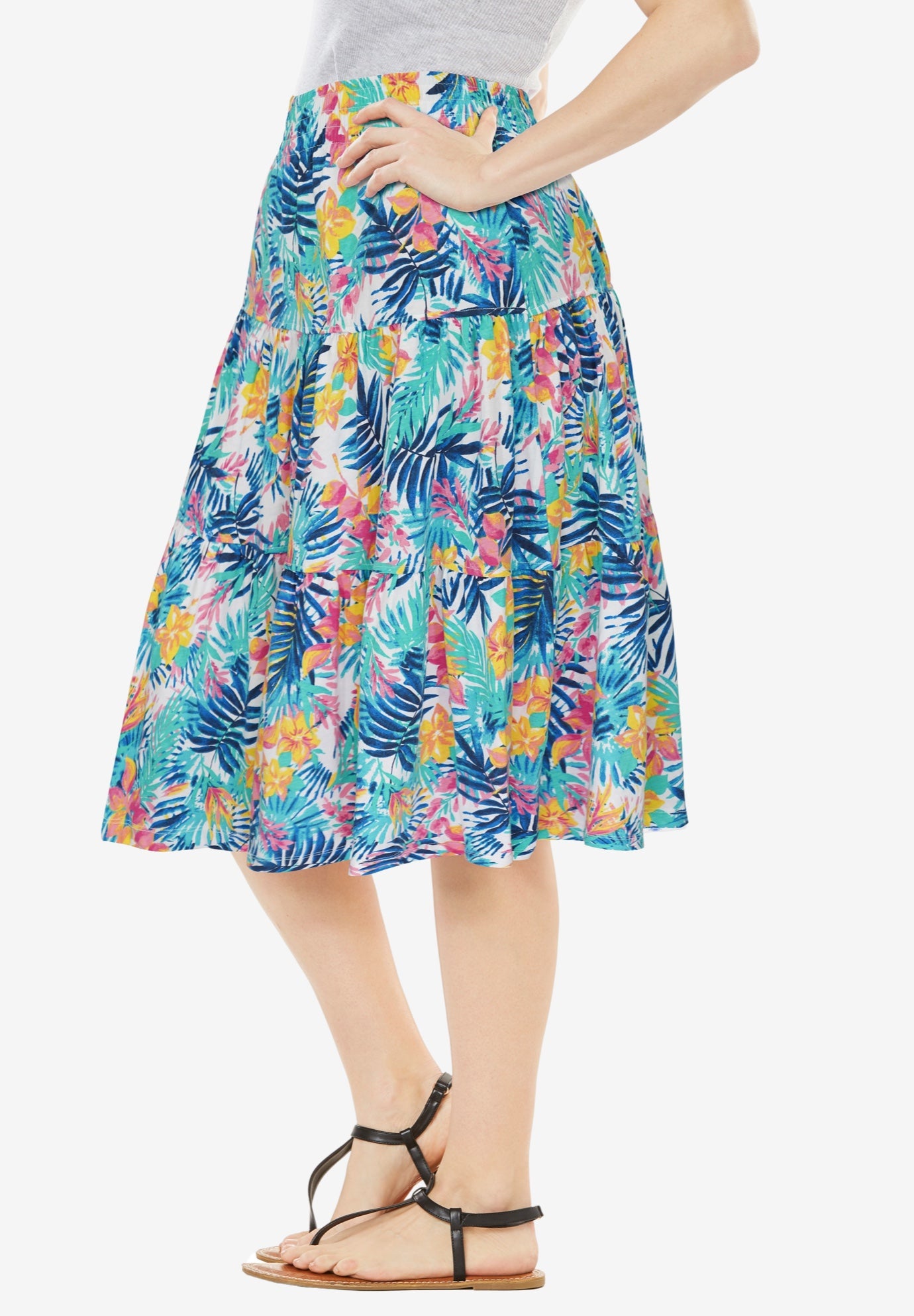 Elastic-Waist Knit Tiered Skirt image number 2