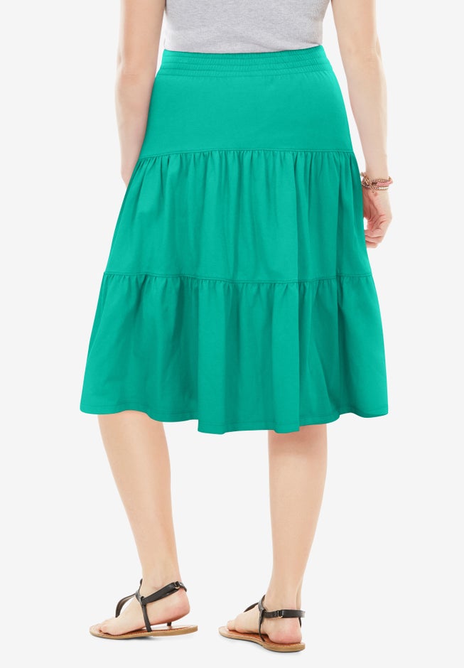 Elastic-Waist Knit Tiered Skirt image number 1
