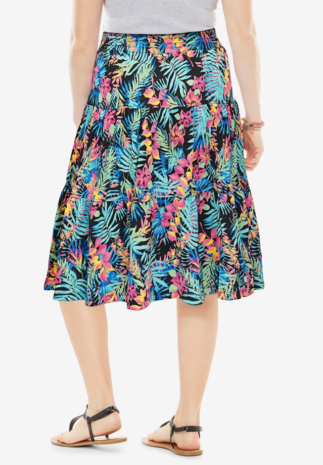 Elastic-Waist Knit Tiered Skirt image number 1