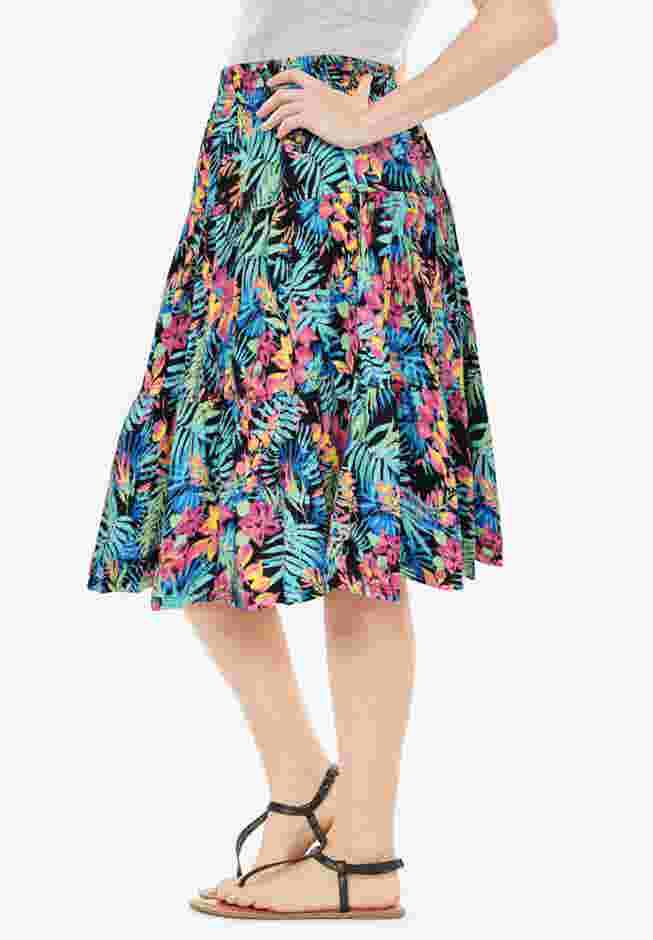 Elastic-Waist Knit Tiered Skirt image number 2