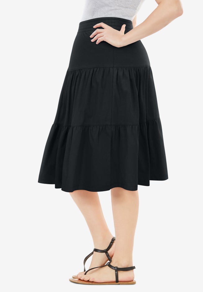 Elastic-Waist Knit Tiered Skirt image number 2