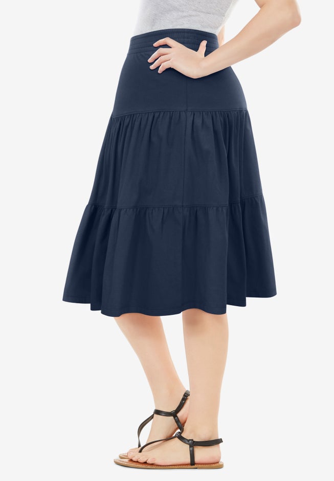 Elastic-Waist Knit Tiered Skirt image number 2