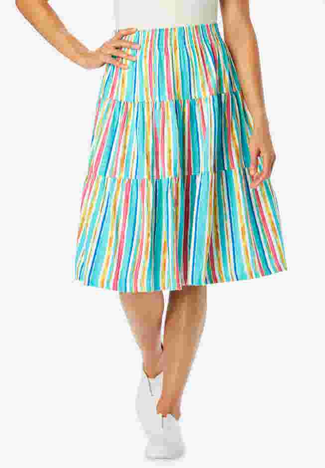 Elastic-Waist Knit Tiered Skirt image number 1