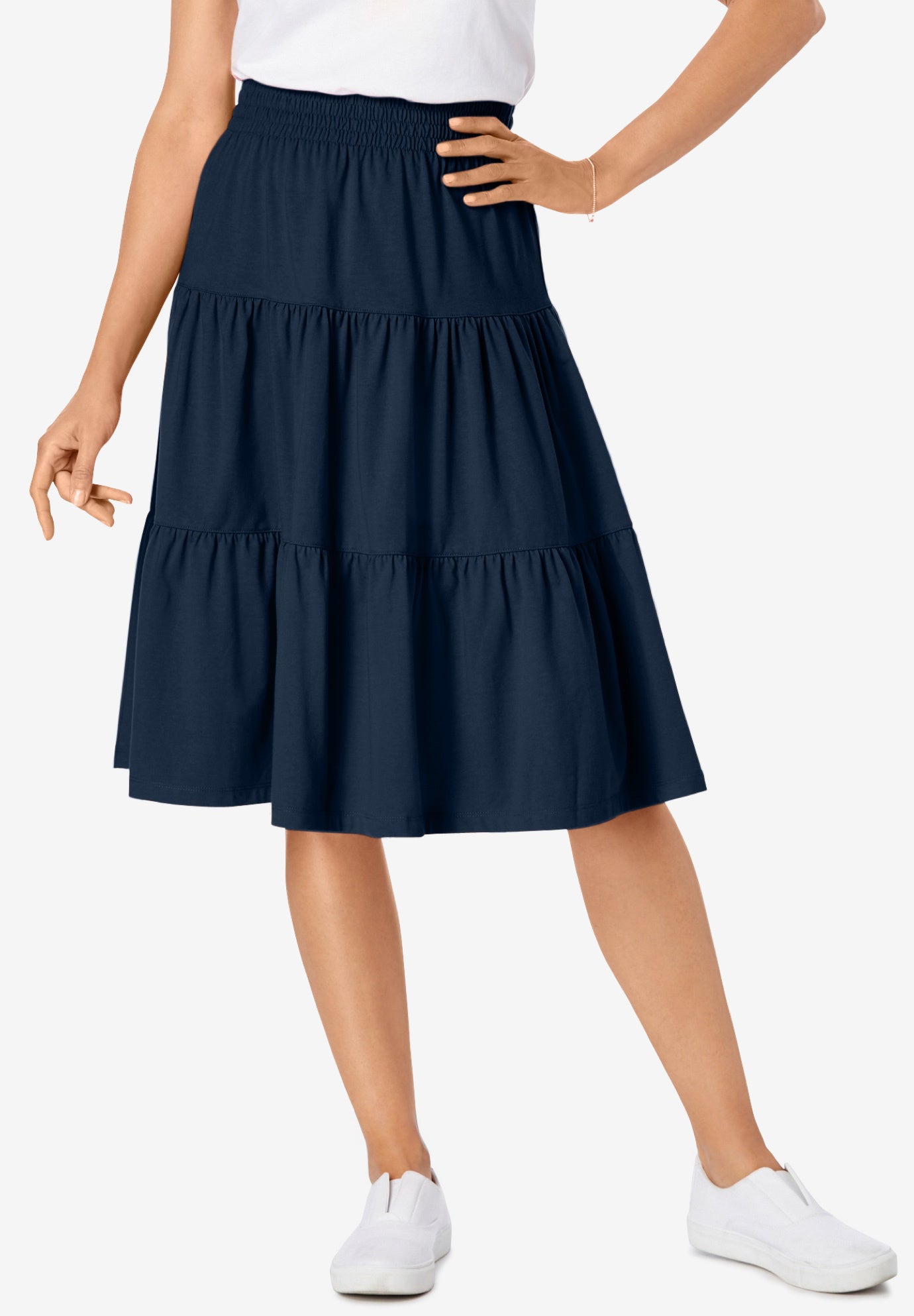 Elastic-Waist Knit Tiered Skirt image number 0
