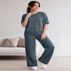 French Terry Wide Leg Sweatpants With Drawstring Elastic Waistband image number null