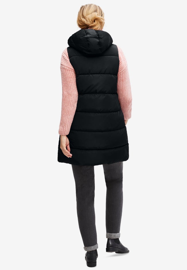 Long Hooded Puffer Vest image number 1