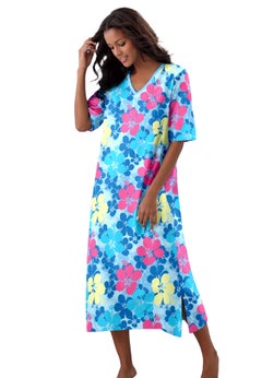 V-Neck Short Sleeve Midi Cotton Sleep Shirt