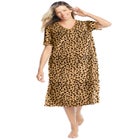 V-Neck Short Sleeve Midi Cotton Sleep Shirt image number null