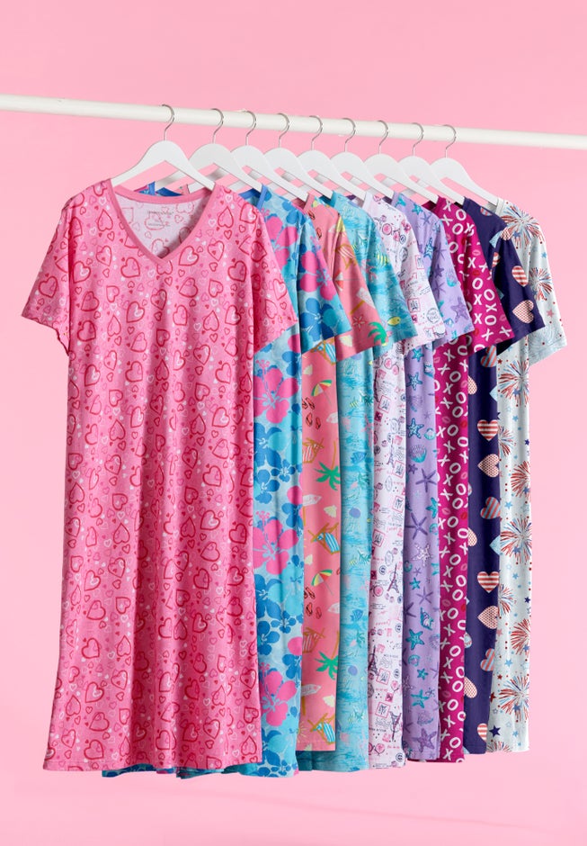 Cotton Long Print Sleepshirt with Side Slits, Pool Blue Cosmic Dreams | Woman Within Cotton Long Print Sleepshirt with Side Slits, Pool Blue Cosmic Dreams | Woman Within