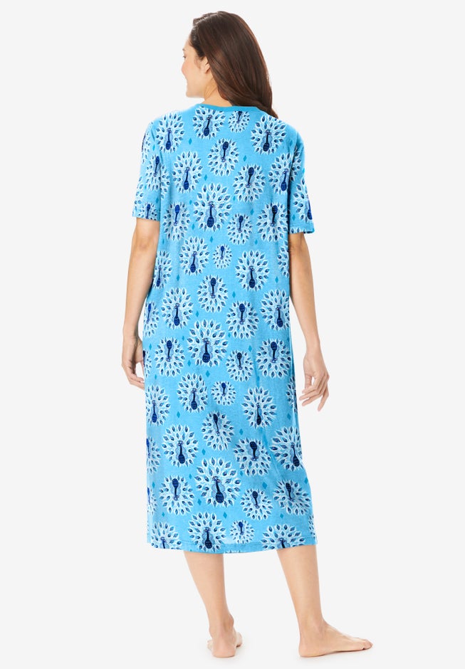 V-Neck Short Sleeve Midi Cotton Sleep Shirt image number 1