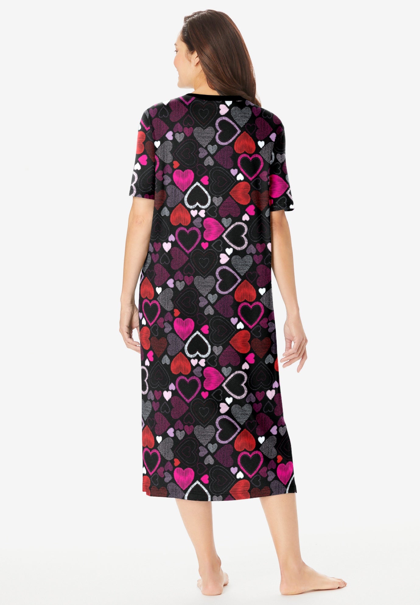 V-Neck Short Sleeve Midi Cotton Sleep Shirt image number 1