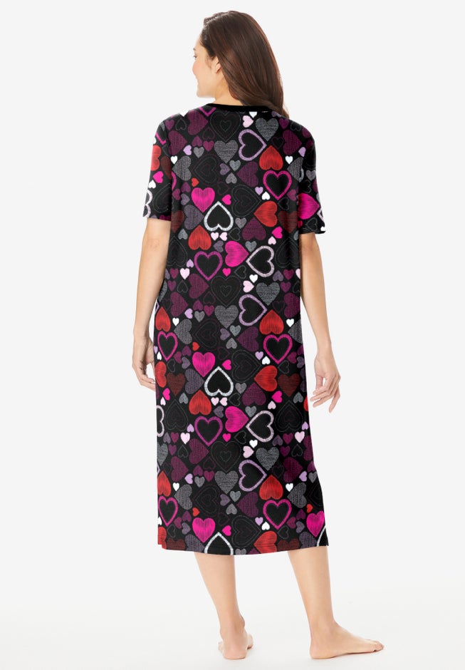 V-Neck Short Sleeve Midi Cotton Sleep Shirt image number 1