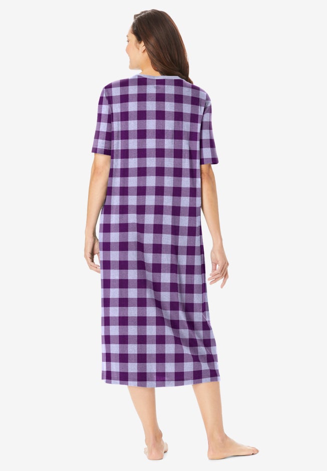 V-Neck Short Sleeve Midi Cotton Sleep Shirt image number 1