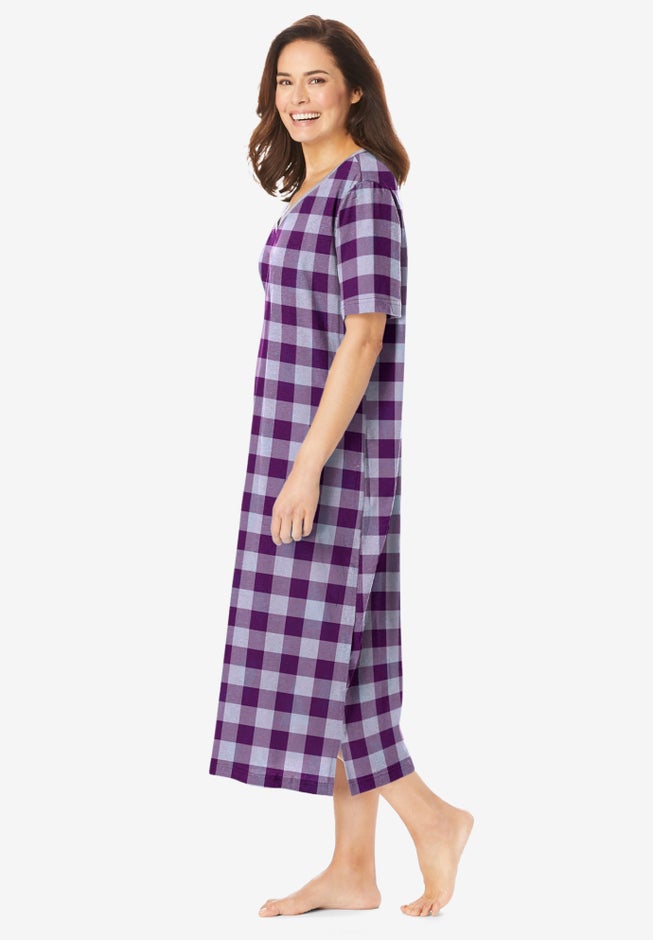 V-Neck Short Sleeve Midi Cotton Sleep Shirt image number 2