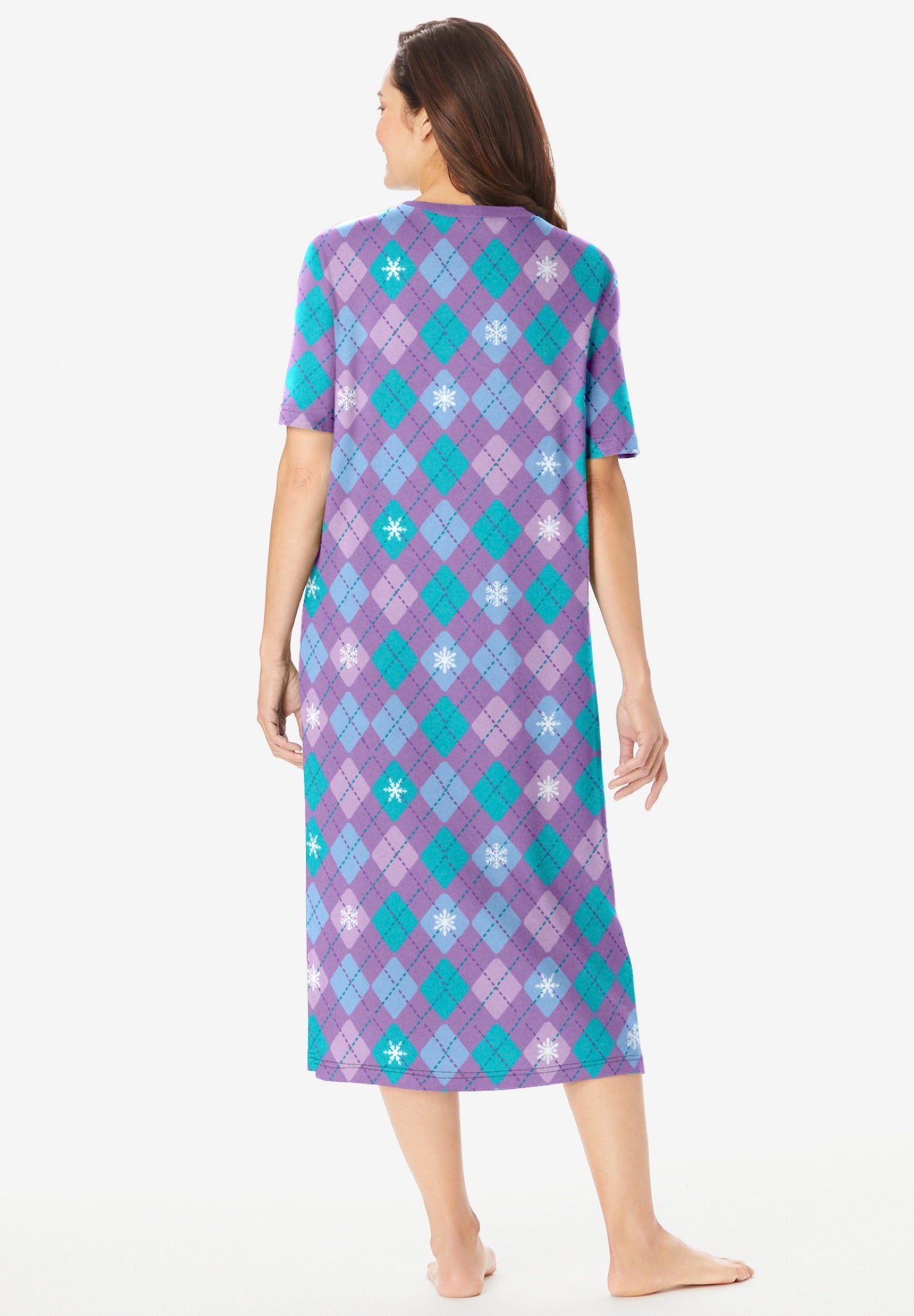 V-Neck Short Sleeve Midi Cotton Sleep Shirt image number 1