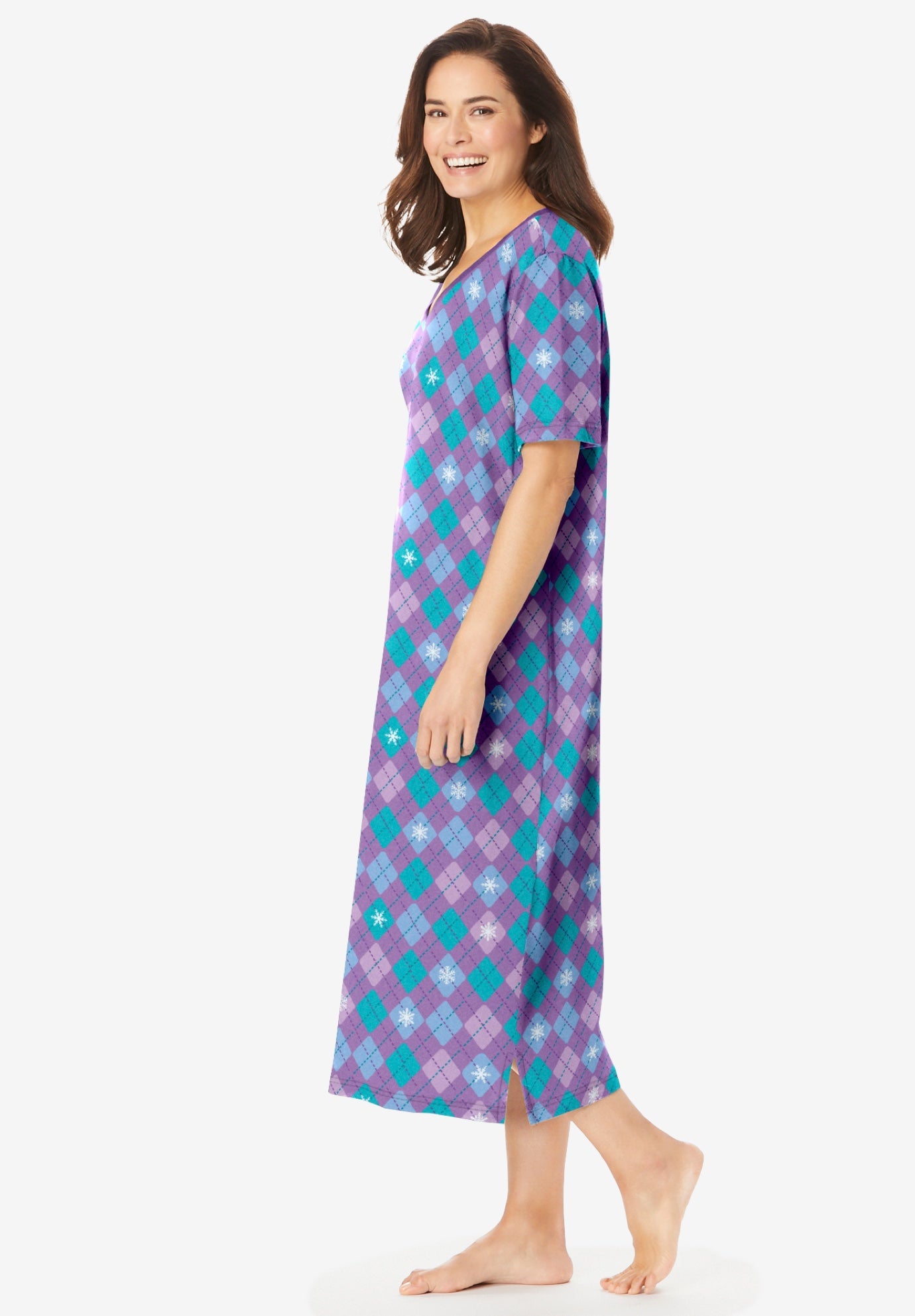 V-Neck Short Sleeve Midi Cotton Sleep Shirt image number 2