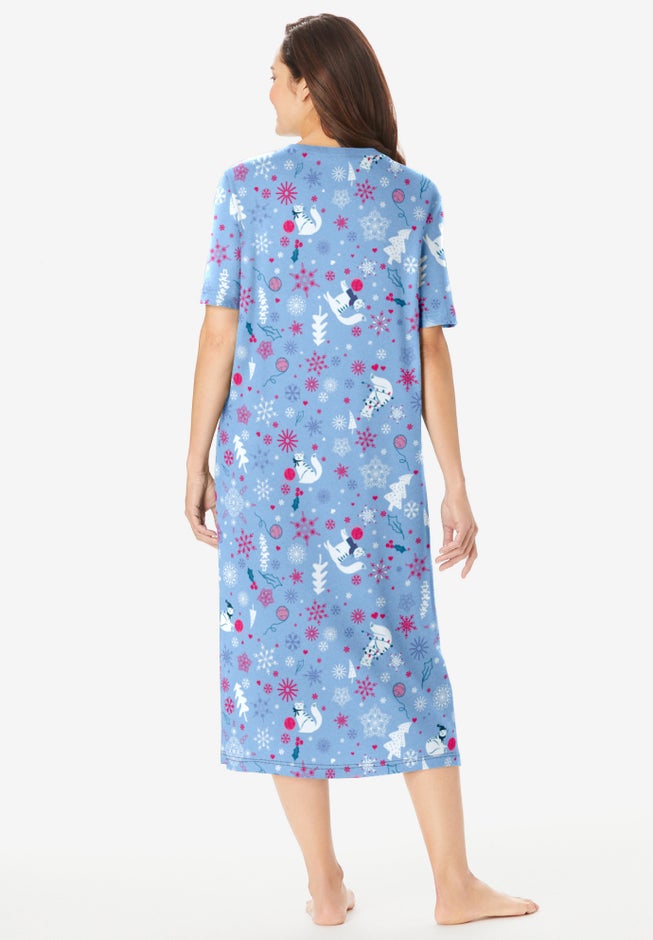 V-Neck Short Sleeve Midi Cotton Sleep Shirt image number 1