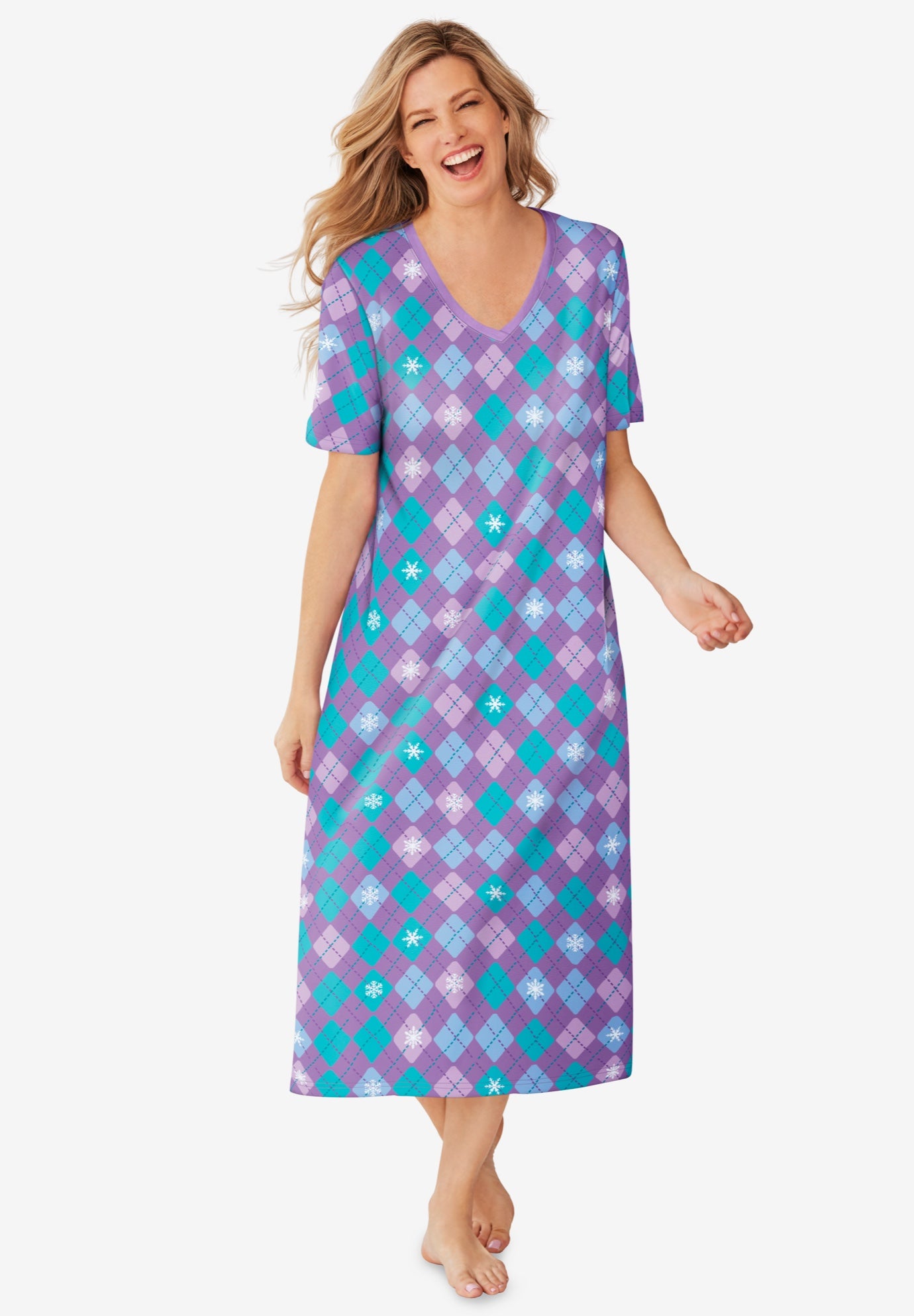 V-Neck Short Sleeve Midi Cotton Sleep Shirt image number 0