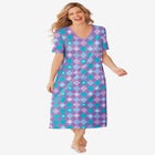 V-Neck Short Sleeve Midi Cotton Sleep Shirt image number 0