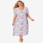 V-Neck Short Sleeve Midi Cotton Sleep Shirt image number null