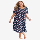 V-Neck Short Sleeve Midi Cotton Sleep Shirt image number null