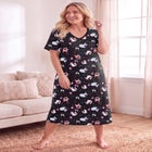 V-Neck Short Sleeve Midi Cotton Sleep Shirt image number 0