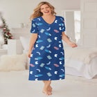 V-Neck Short Sleeve Midi Cotton Sleep Shirt image number 0