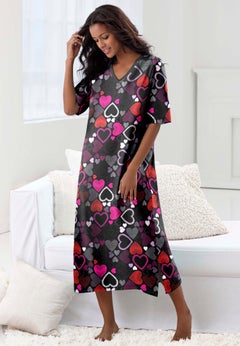 V-Neck Short Sleeve Midi Cotton Sleep Shirt