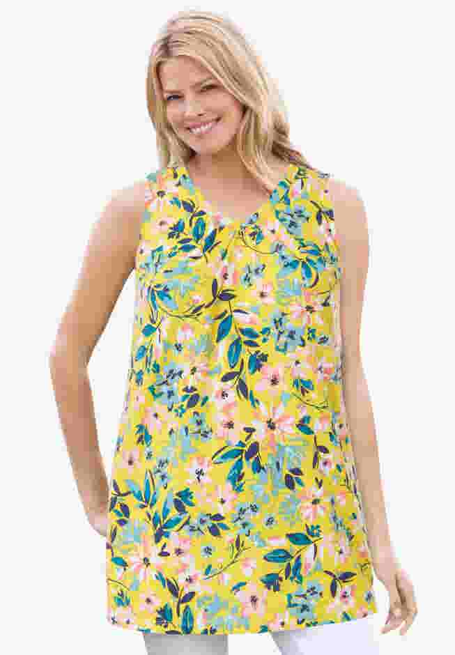Perfect Printed Sleeveless Shirred V-Neck Tunic image number 4